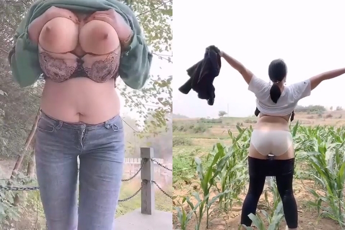 超级~超级~超级--巨无霸，野外摇巨乳，我的天，看着都硬邦邦充血了！